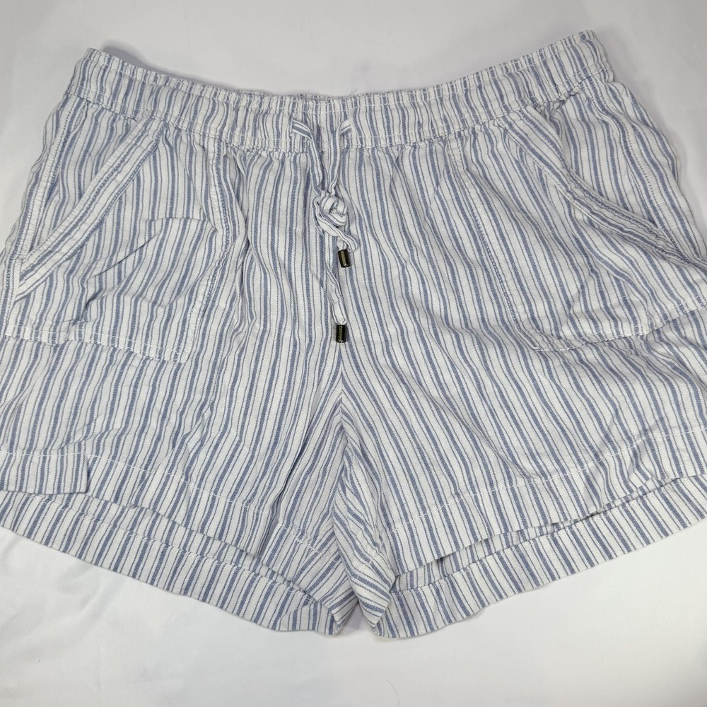 St. John's Bay Shorts Women's XL Blue White Stripe Linen Blend Pull On‎